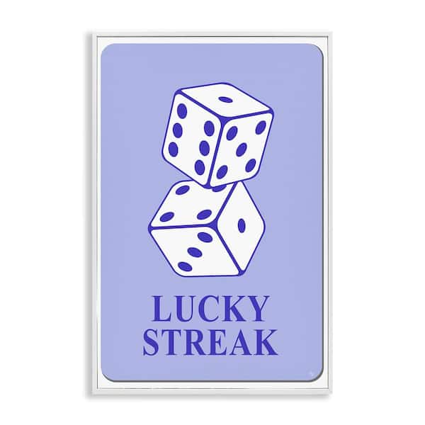 Blue Lucky Streak Dice by Martina Pavlova White Framed Typography Giclee Art Print 18 in. x 12 in.