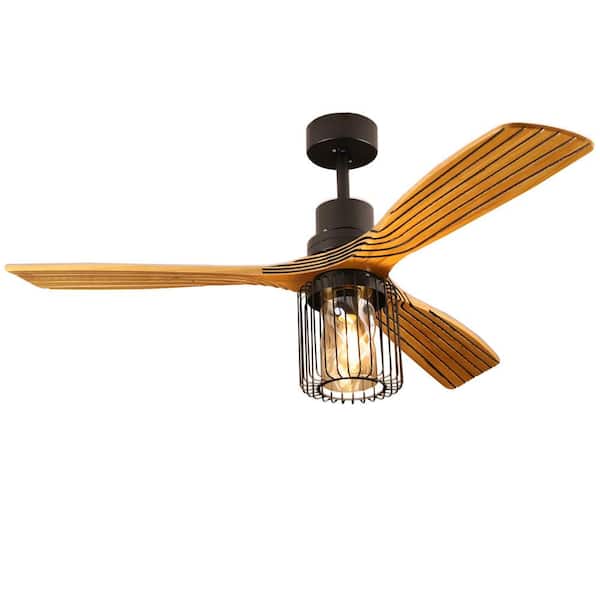 Yardreeze 52 in. LED Indoor Matte Black Ceiling Fan with Lighting Kit, Curved Glass Shade and Remote