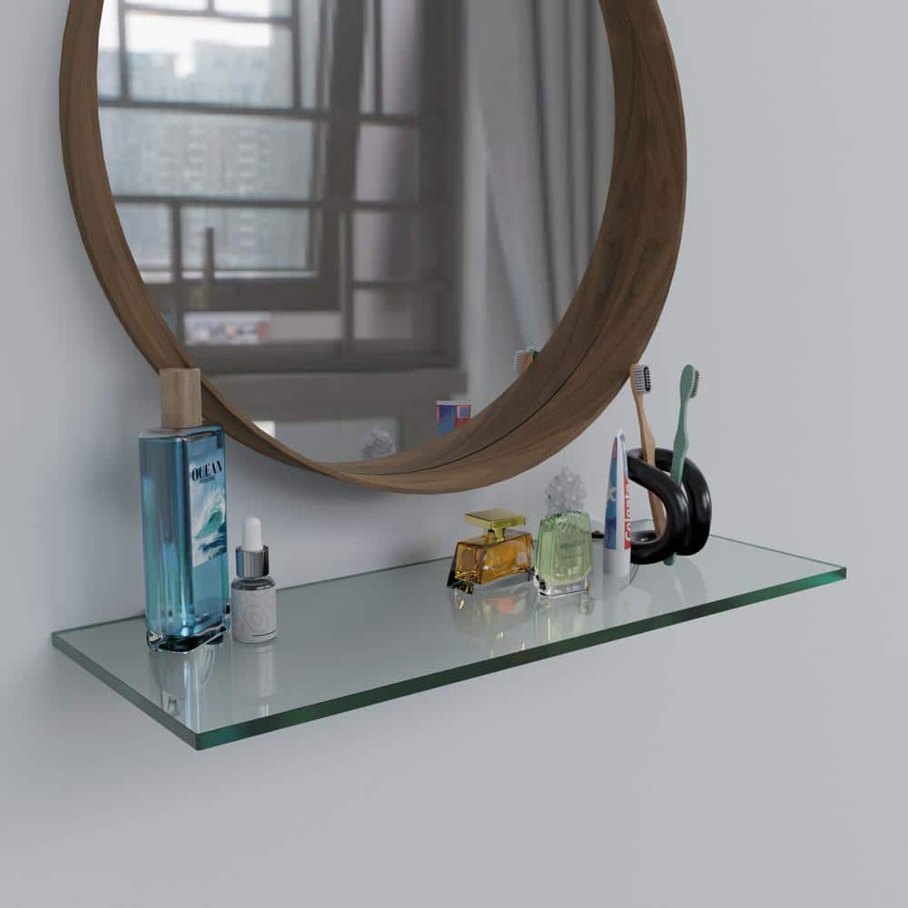 Polished Chrome Finish 27" Rectangle Floating Glass Shelf