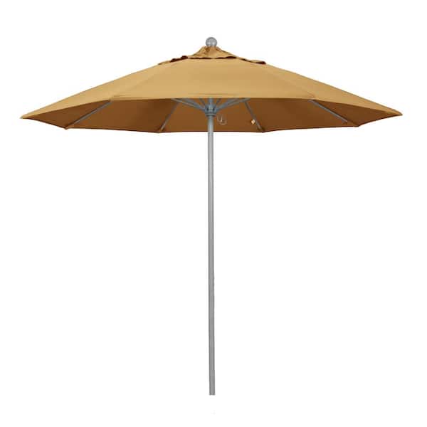California Umbrella 9 ft. Gray Woodgrain Aluminum Commercial Market Patio Umbrella Fiberglass Ribs and Push Lift in Wheat Sunbrella