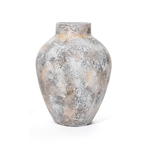 Marbled White 11.8 in. Tall Round Stoneware Vase