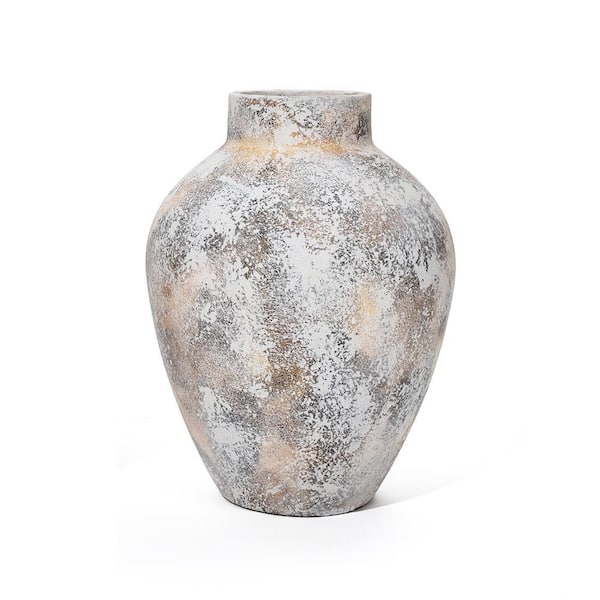 LuxenHome Marbled White 11.8 in. Tall Round Stoneware Vase