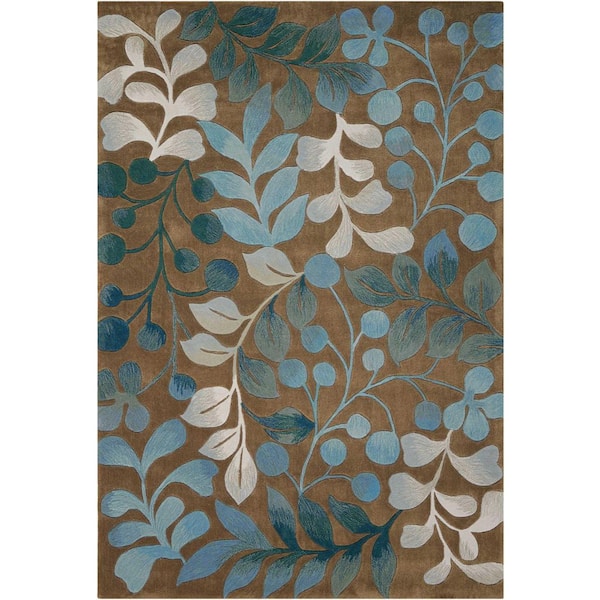8 ft. x 11 ft. Blue Floral Washable Area Rug