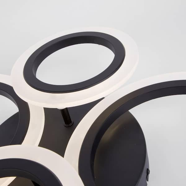 Huilefu Modern Ring Ceiling Light - 100 Cm, Black, Dimmable LED, Remote Control, 4 Ring Acrylic Flush Mount - View #5