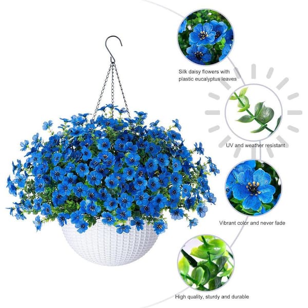 17 in. H Artificial Hanging Silk Orchid Flowers in Basket, Outdoor