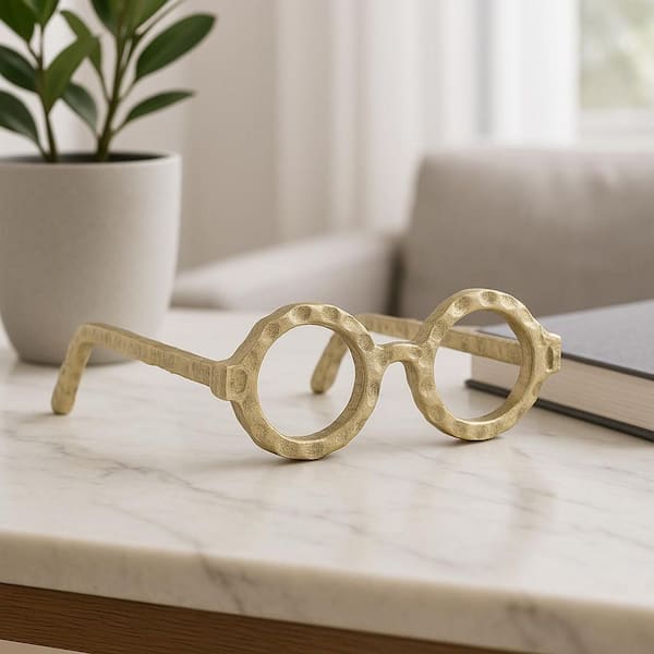 Liv & Skye Gold 7 in. x 3 in. Metal Abstract Round Glasses Sculpture
