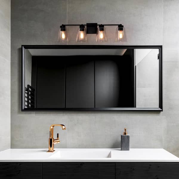 Modern Bell Bathroom vanity Light Firefly 29 in. 4-Light Matte Black Cylinder Wall Sconce Light with Clear Glass Shade