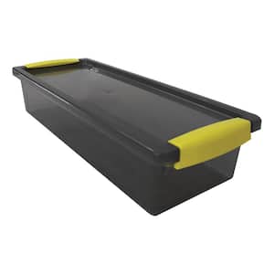 MH 0.4-Gal. Small Storage Box Translucent in Grey Bin with Yellow Handles and Cover