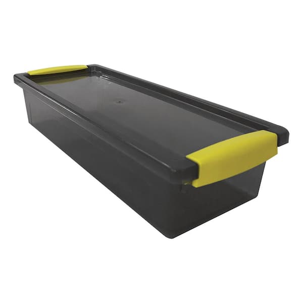 Modern Homes MH 0.4-Gal. Small Storage Box Translucent in Grey Bin with Yellow Handles and Cover