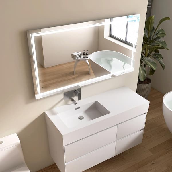 55 in. W x 30 in. H Large Rectangular Frameless Dimmable LED Anti-Fog Memory Wall Mount Bathroom Vanity Mirror