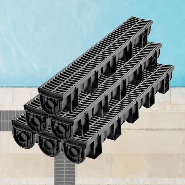 Trench Drain Grate 39 in. L x 5.8 in. W x 5.2 in. D Drainage Trench with Plastic Grate and End Cap Channel Drain 6 Pack