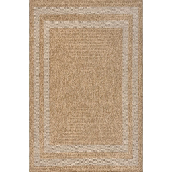 Frenzy Easy Jute Minimalist Boho Inset Border Natural/Beige 5 ft. x 8 ft. Indoor/Outdoor Area Rug