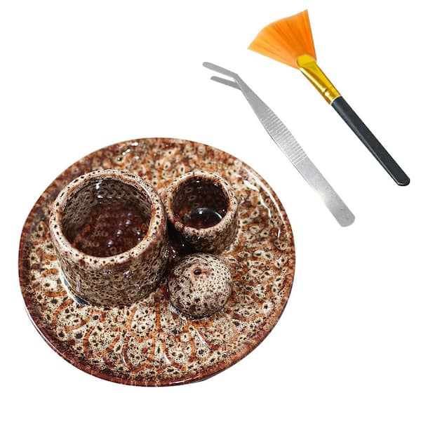 Brown White Ceramic Multi-Purpose Incense Holder with Ash Catcher