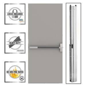 36 in. x 80 in. Flush Gray Steel Commercial Door with Hardware