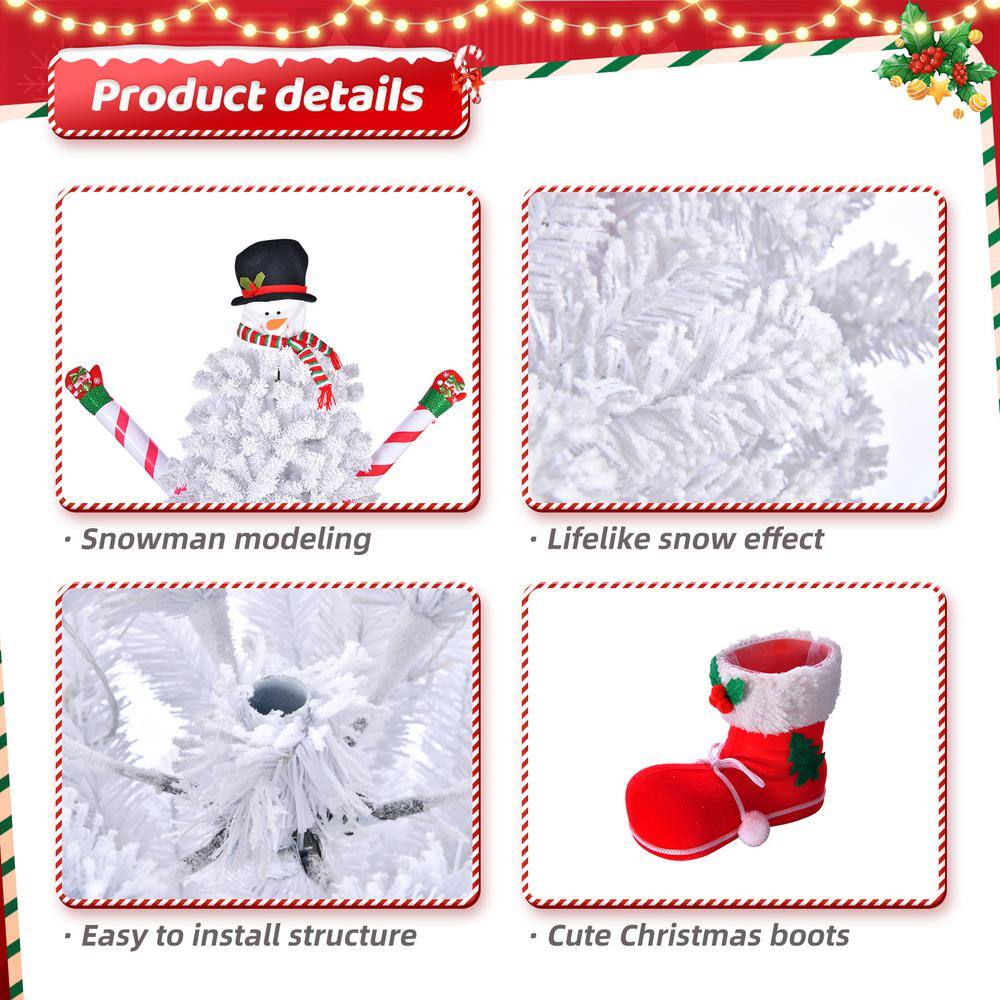 6.5ft White Snowman Pre-Lit Christmas Tree with LED Lights