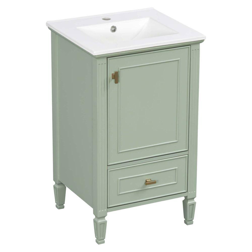 XUJMK 20 in. Freestanding Green Bath Vanity with White Ceramic Top