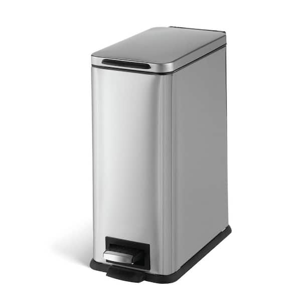 3 Gallon Slim Stainless Steel Trash Can with Soft Close Lid and Removable Liner, Silver