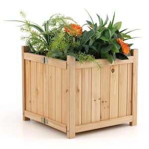 Fir Wood Raised Garden Bed Outdoor Elevated Planter with Drainage Hole Folding Square Planter Box