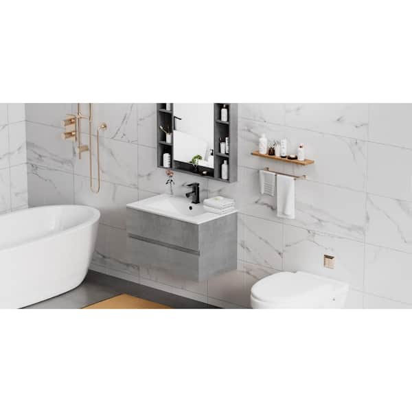 30 in. W x 18.1 in. D x 18.1 in. H Single Sink Bath Vanity in Gray with White Ceramic Top and Drain Faucet Set