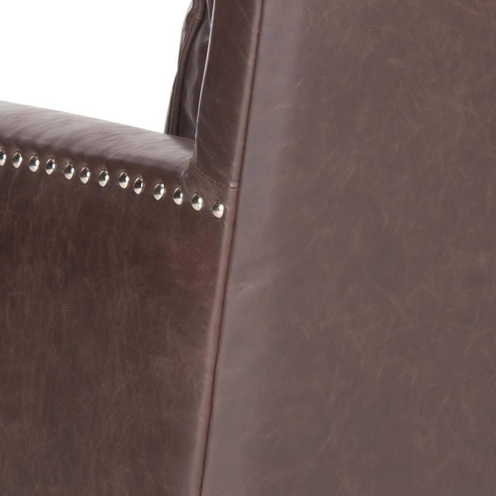 Espresso Birch Wood & Antique Brown Faux Leather Arm Chair