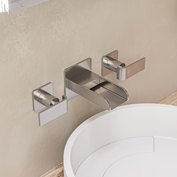 ALFI BRAND 8 in. Widespread 2-Handle Luxury Wall Mount Bathroom Faucet in Brushed Nickel