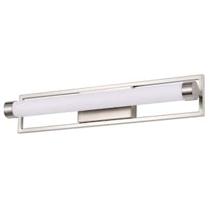 Canal 24 in. 1-Light Brushed Nickel LED Vanity Light with White Acrylic Shade