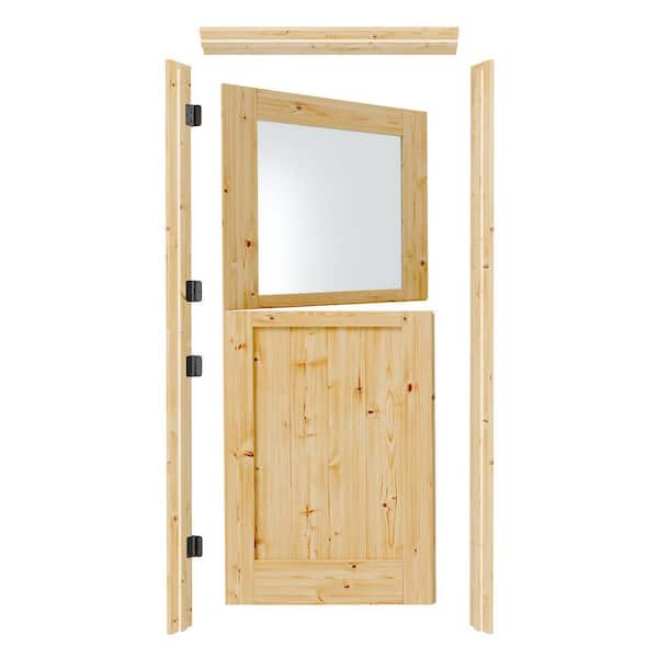 32 in. x 80 in. 1/2 Lite Frosted Glass Dutch Door Left-Hand Pine Wood Single Front Door Kit with Quick Assemble Jamb