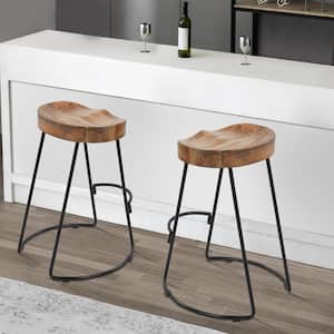 Ela 24 in. Brown and Black Backless Metal Frame Counter Height Stool with Wooden Seat