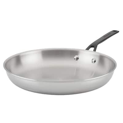 12.25 in. Polished Stainless Steel Frying Pan