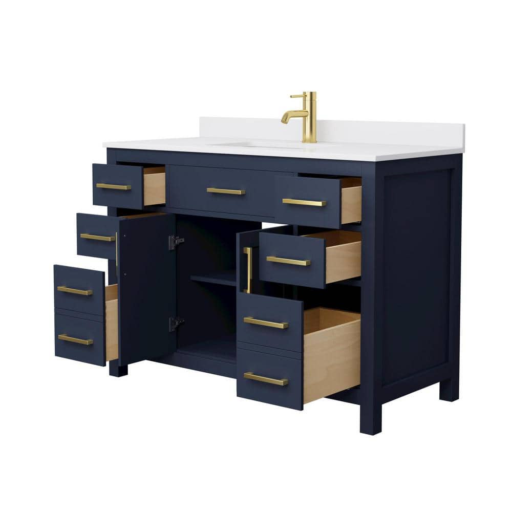 Beckett 48" Dark Blue Vanity with White Marble Top and Gold Hardware