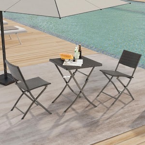 3-Piece Wicker Outdoor Bistro Set with Folding Table and 2- Chairs