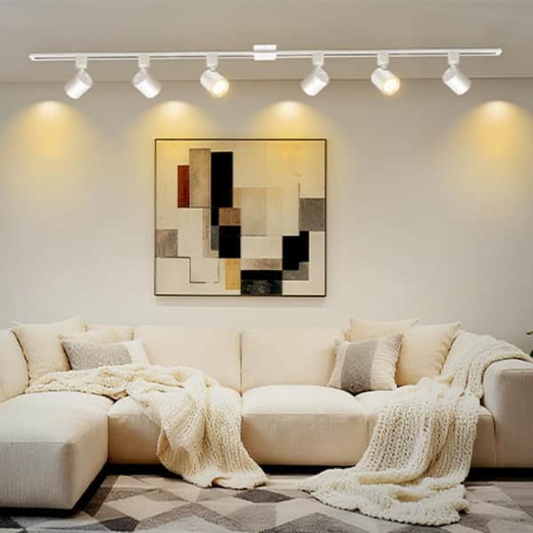 6.6 ft. 6-Light White Integrated LED Ceiling Mounted Hardwired H-Type Track Lighting Kit With 800LM Cylinder Swivel Head
