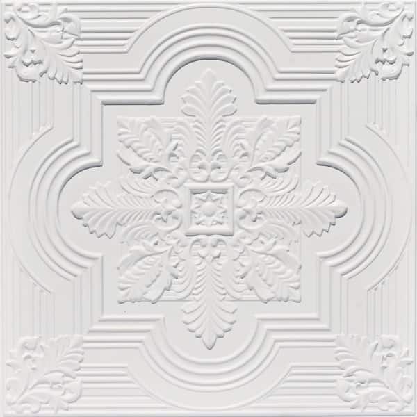 FROM PLAIN TO BEAUTIFUL IN HOURS Large Snowflake White Matte 2 ft. x 2 ft. PVC Glue-Up or Lay-In Faux Tin Ceiling Tile (100 sq. ft./case)