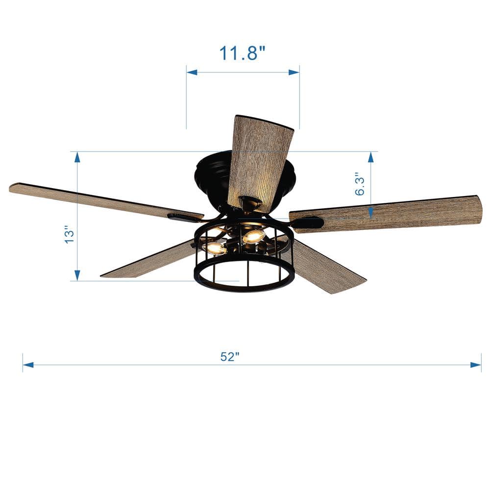 52" Black Industrial Ceiling Fan with Crystal Light Kit and Remote