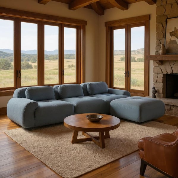Homy Casa SMZO 117.3 in. Rolled Arm 3-Piece Corduroy Modular