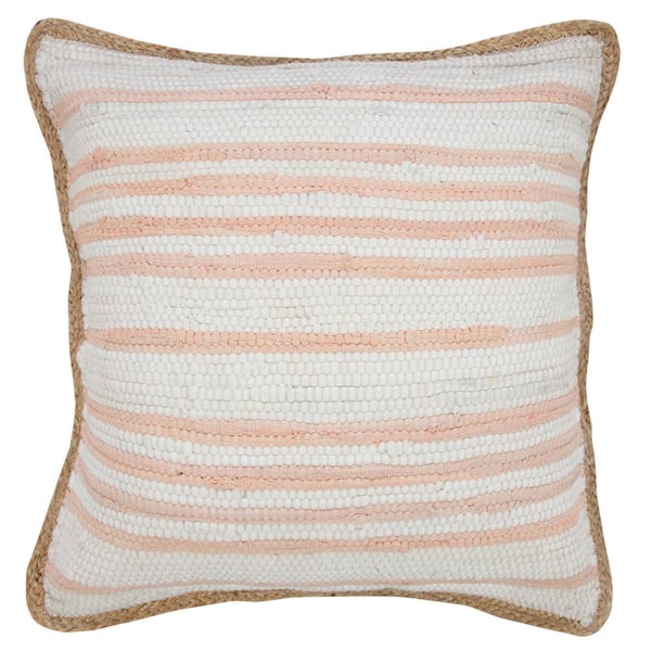 Natural Jute Throw Pillow with Pom Poms Border