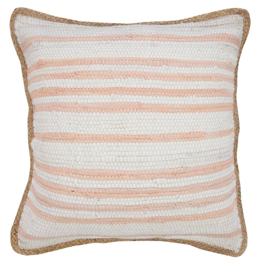 Riley Coral Pink/White Thicker Stripe Jute Soft Polyfill Bordered 20 in. x 