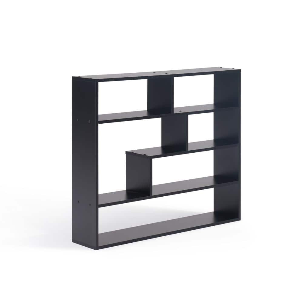 Black MDF Rectangular Wall Shelf with Cubes, 41" x 10"