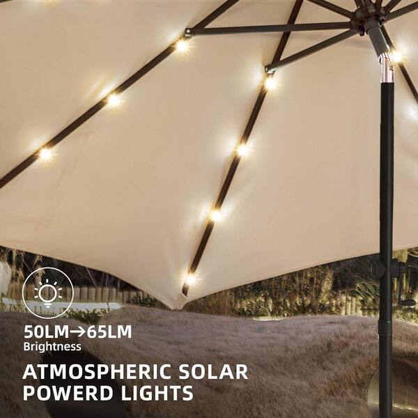 PASAMIC 11 ft. Aluminum Outdoor Market Patio Umbrella, 32 LED Lights, Crank and Tilt in Beige A0AB14C0-B1M01 - The Home Depot PASAMIC 11 ft. Aluminum Outdoor Market Patio Umbrella, 32 LED Lights, Crank and Tilt in Beige A0AB14C0-B1M01 - The Home Depot