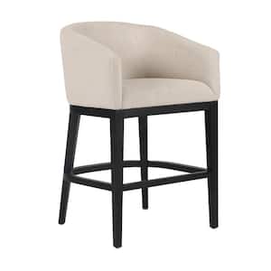 Cody 24 in. Beige and Matte Black Barrel Back Solid Wood Upholstered Counter Stool