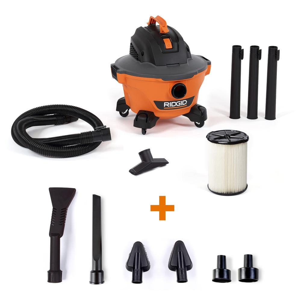 RIDGID 6 Gallon 3.5 Peak HP NXT Shop Vacuum Wet Dry Vac with Filter, Locking Hose, Wands, Utility Nozzle and Car Cleaning Kit