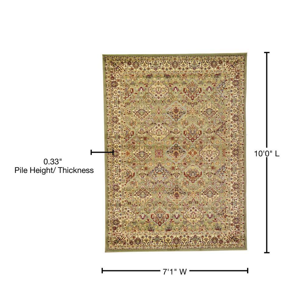 Elegant Damask Light Green Synthetic Area Rug 7' x 10'