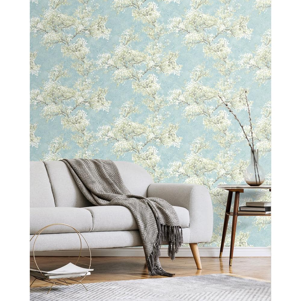Blue Mist and Green Tea Floral Peel and Stick Wallpaper