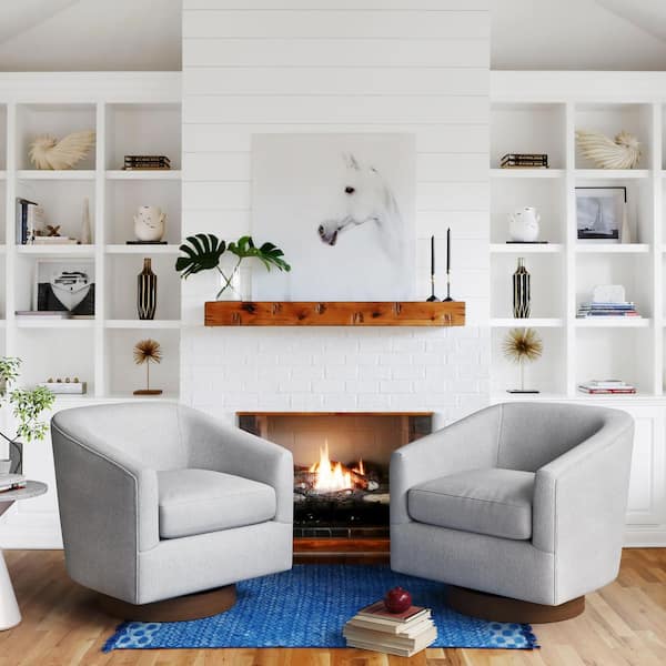 LUE BONA 29" D x 32" W x 29" H Gray Swivel Club Chairs with Solid Wood Base Swivel Round Chair for Livingroom Bedroom (set of 2)