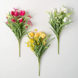 20 in. Artificial Spring Tulip Grass Floral Arrangement Set of 3