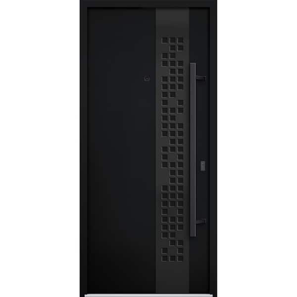 6078 36 in. x 80 in. Left-hand/Inswing Black Enamel Steel Prehung Front Door with Hardware