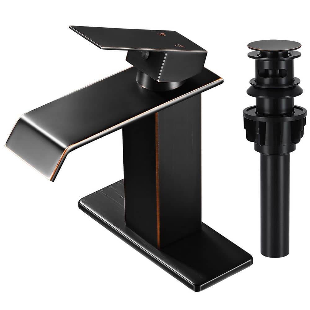 Waterfall Spout Single Handle Single Hole Bathroom Faucet with Deckplate and Pop-Up Drain in Oil Rubbed Bronze price history on PriceWatchPro