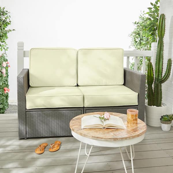 SORRA HOME 23 in. x 23.5 in. Sunbrella Canvas Natural Deep Seating Indoor/Outdoor Loveseat Cushion