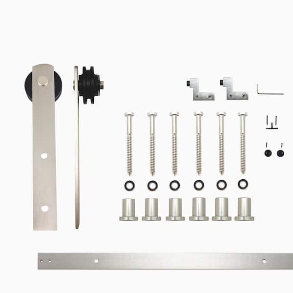 HOMACER 7.5 ft./90 in. Brushed Nickel Non-Bypass Sliding Barn Door Hardware Kit Straight Design Roller for Single Door