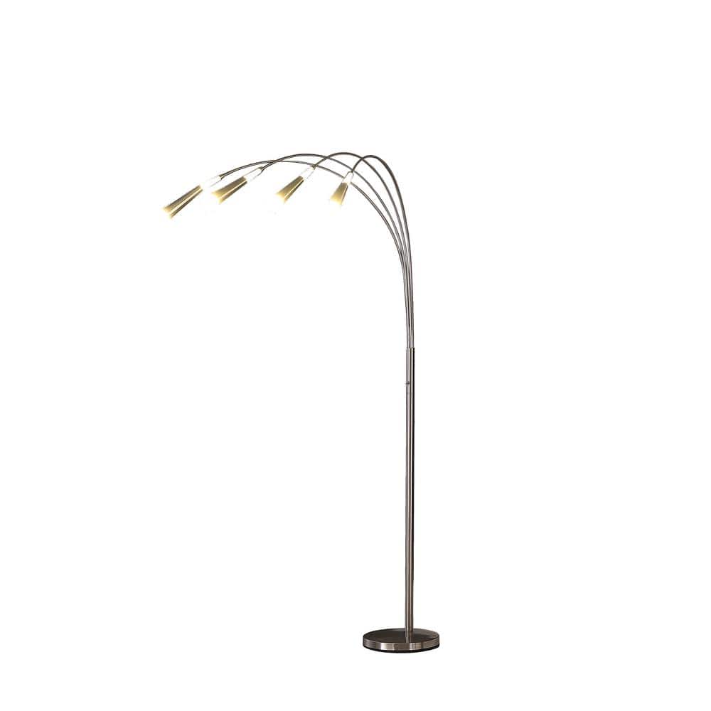 72" Silver Multi-Head Arc Floor Lamp with Frosted Glass Shades